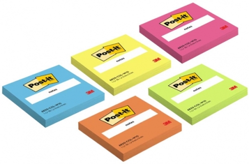 Notite adezive Post-it, diverse culori asortate, 76 x 76 mm, 100 file/buc, 3M
